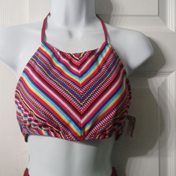 Mossimo 2 pc striped solid maroon bottom bikini bathing suit swimsuit Sz S NWT - Picture 3 of 7
